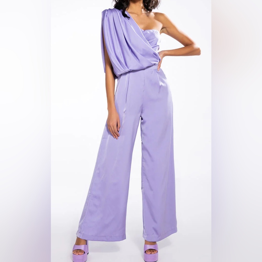 Impressions jumpsuit. One shoulder- satin. Lilac. NWT